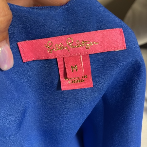 Lilly Pulitzer Florin SILK Royal Blue metallic polka dots Tank top V neck / back - Picture 7 of 12